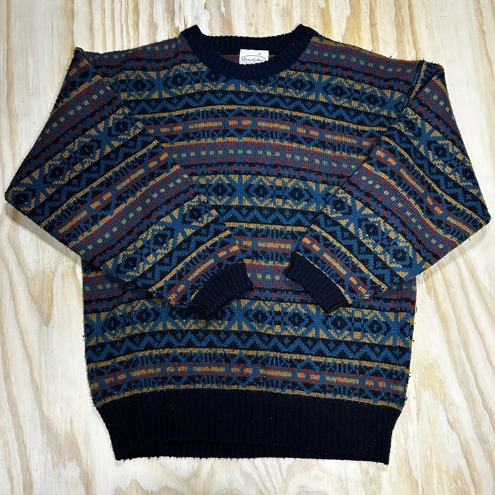 Enrico‎ Gorlani Vintage Geometric Fair Isle Knit Crewneck Sweater Mens Size 50